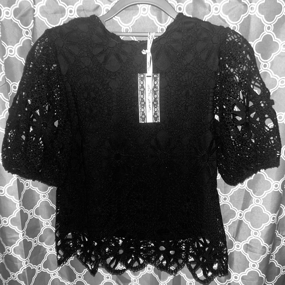 Ultra Pink Black Lace Top ( NWT)